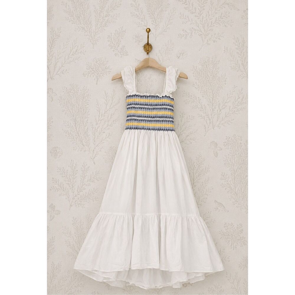 NWOT Cara Cara White Cotton Smocked Midi Dress | nap dress | Puff Sleeve Summer
